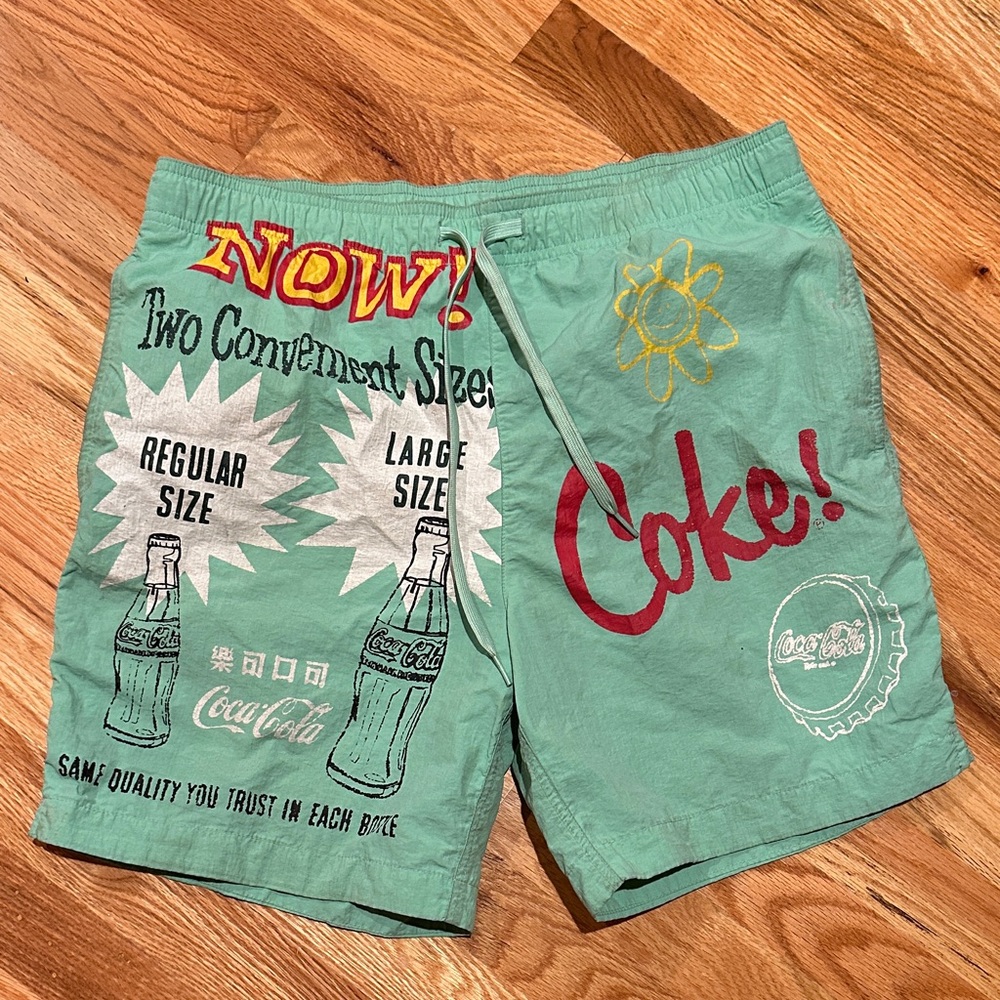 PacSun CocaCola Green and Red Graphic Swim Trunks